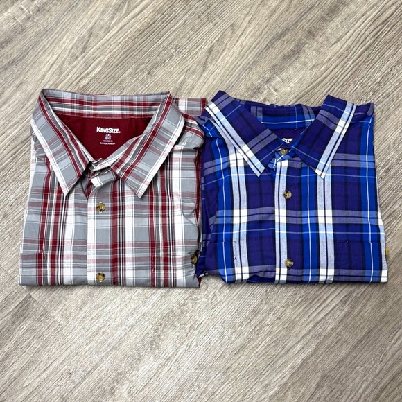 kingsize Other - Lot of 2 KingSize Mens 3XL Big Plaid Short Sleeve Button Down Shirts Red Blue